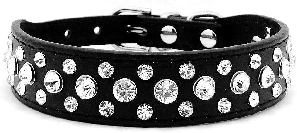 Collar Rhinestone para perro en cuero PU, detalle brillante para paseos elegantes