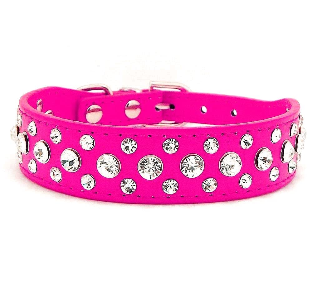 Collar de perro con piedras de cristal negro en PU cuero, ideal para uso diario