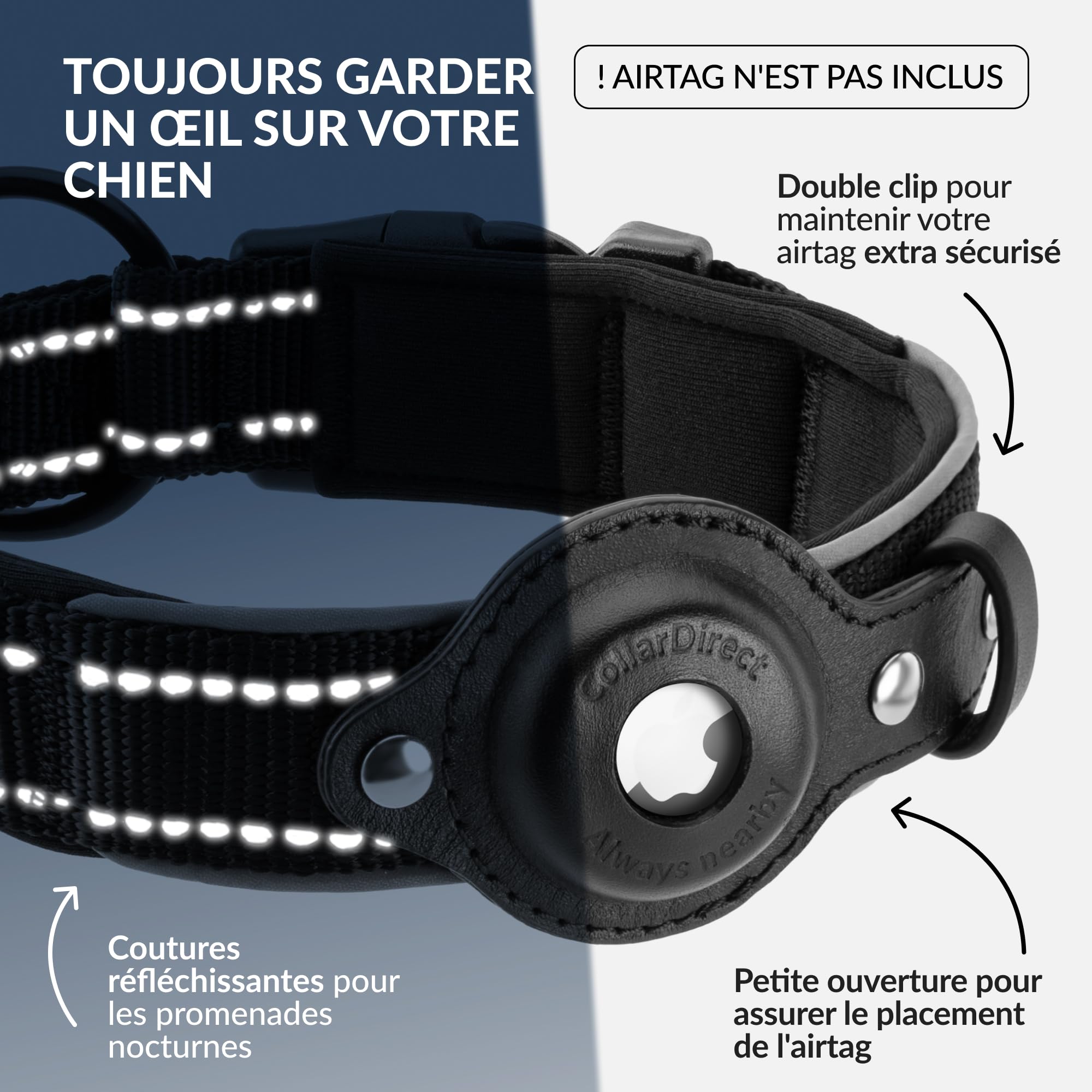CollarDirect AirTag con cuero auténtico y hebilla resistente.