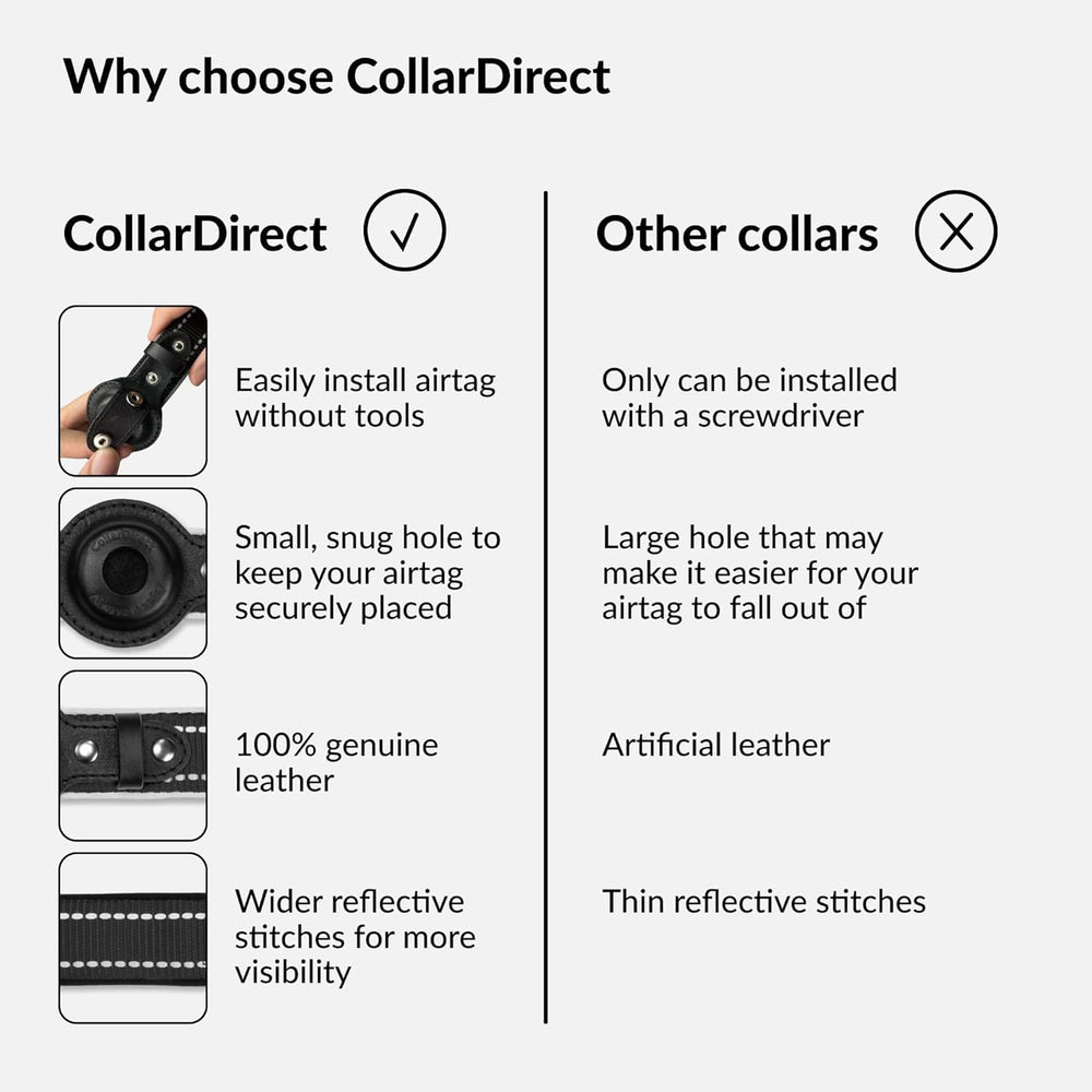 CollarDirect AirTag ideal para paseos nocturnos y exteriores.