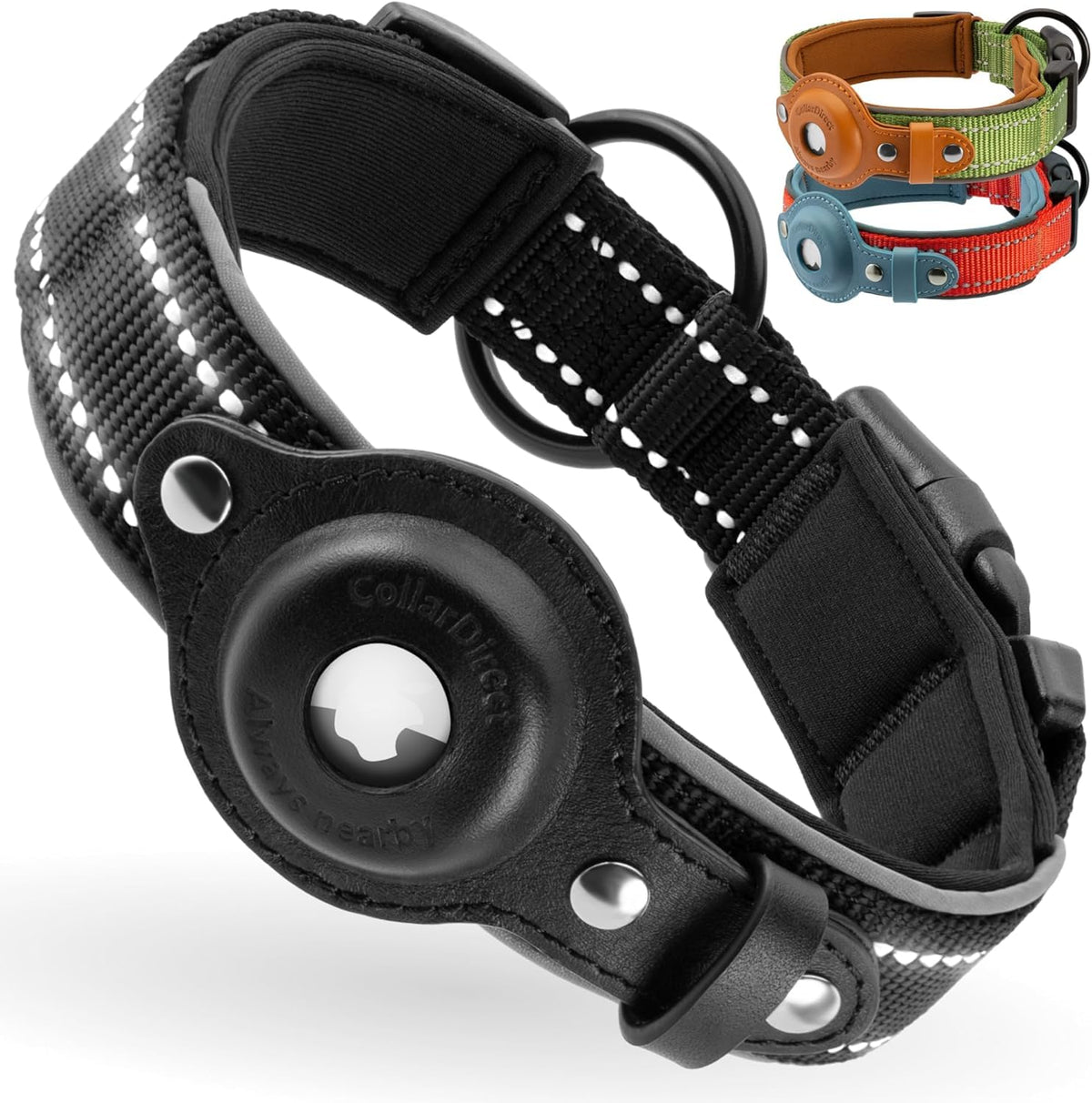 CollarDirect AirTag para perros con material reflectante para seguridad nocturna.