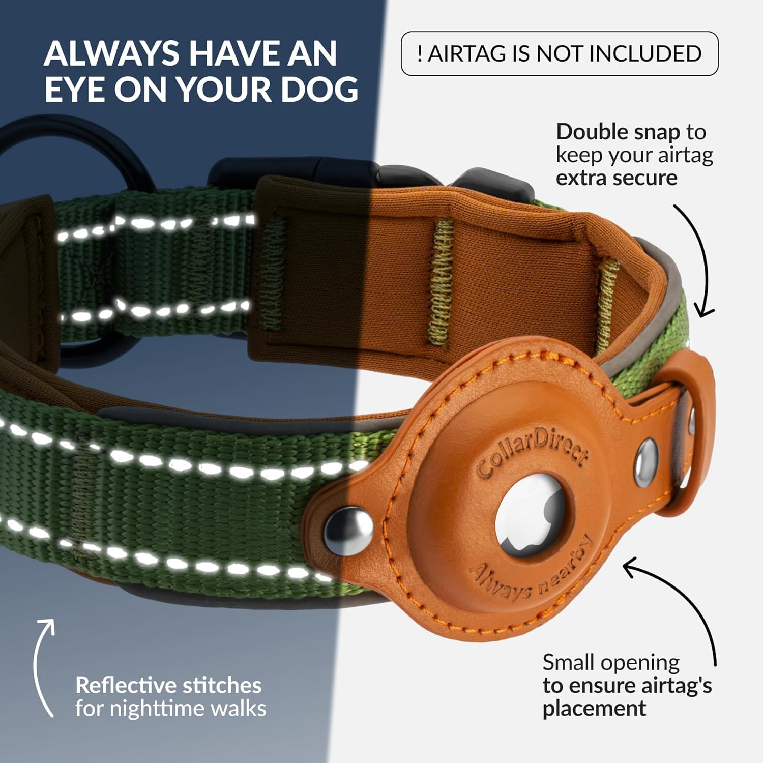 Collardirect collar AirTag cuero duradero para mascotas activas