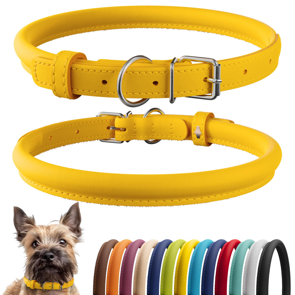 CollarDirect, collar de cuero enrollado amarillo suave, ideal para pelo largo y uso diario