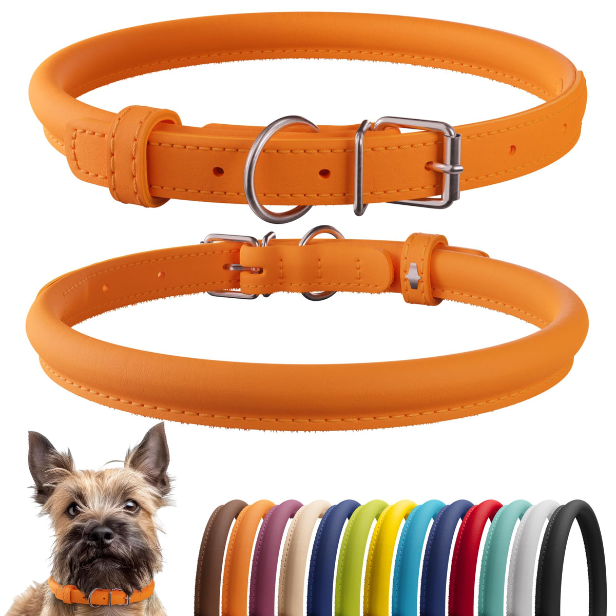 CollarDirect collar de cuero enrollado naranja suave, vista general, cómodo para uso diario.