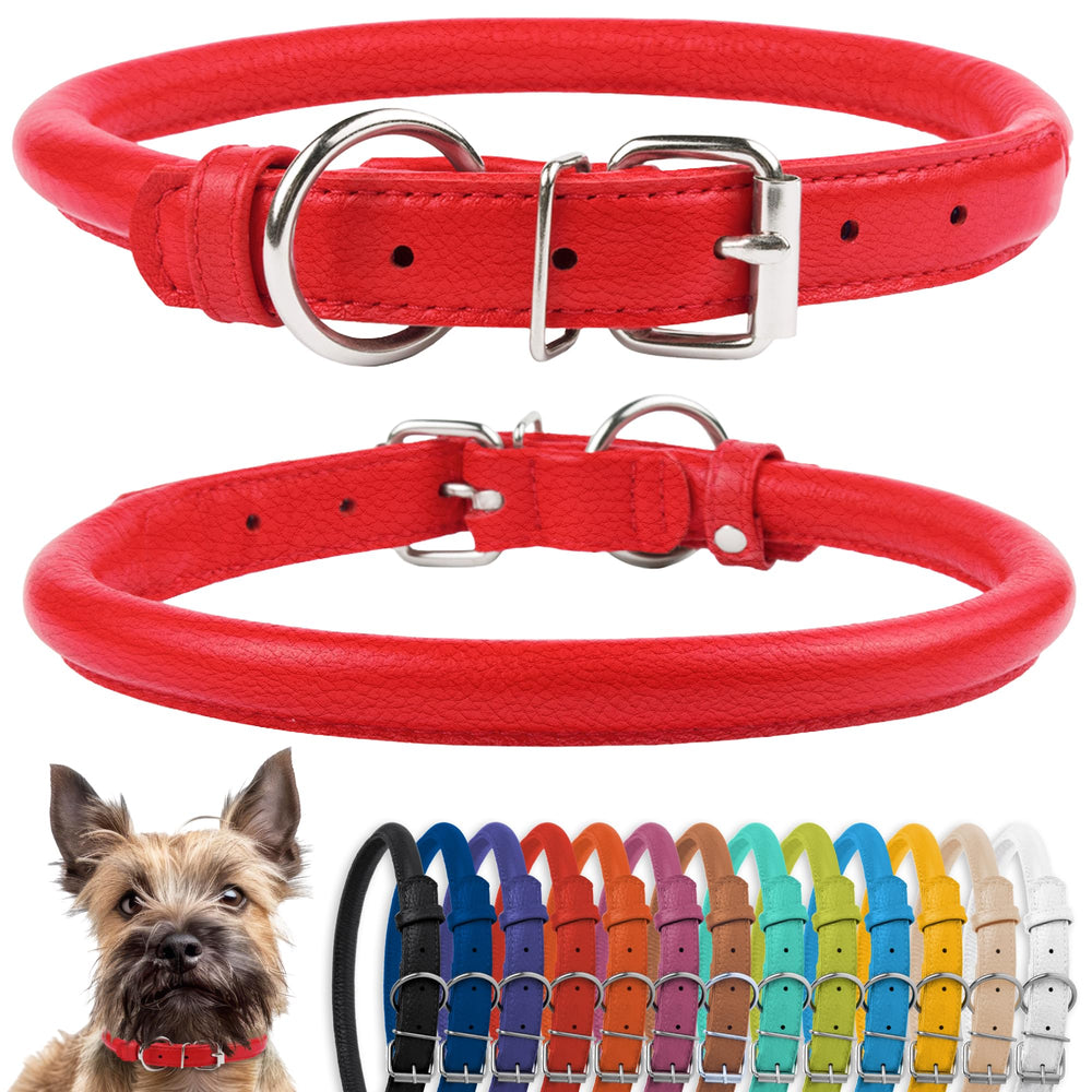 CollarDirect collar de cuero enrollado rojo texturizado, tacto suave para pelo largo