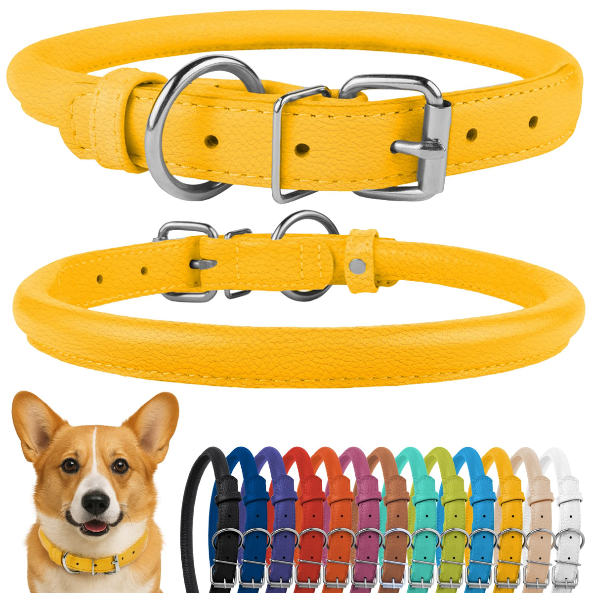 CollarDirect de cuero enrollado rosa texturizado, suave y cómodo para perros con pelo largo.