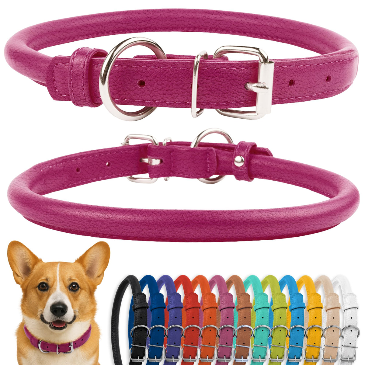 CollarDirect: collar de cuero enrollado rosa texturizado, suave y cómodo para uso diario.