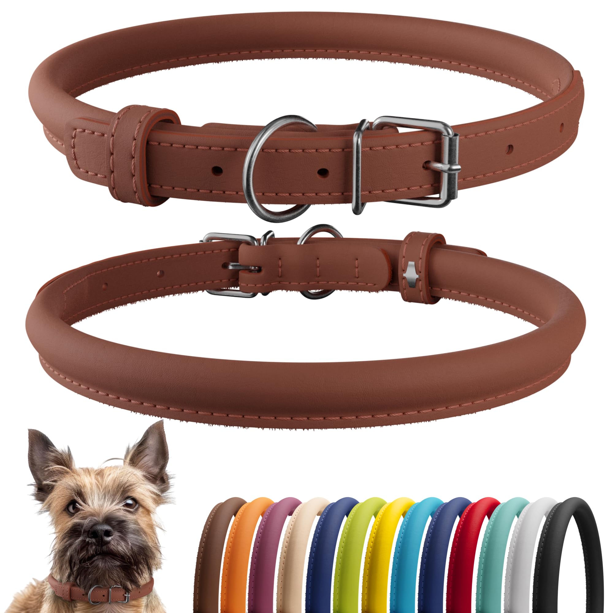 CollarDirect de cuero enrollado suave para perros de 6 pulgadas Canela Suave