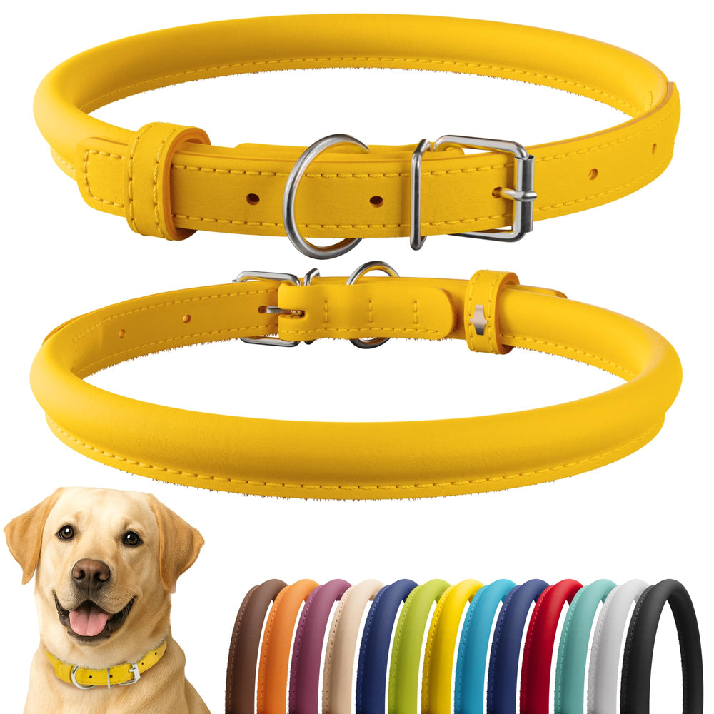 CollarDirect: collar de cuero enrollado suave en amarillo para mascotas.