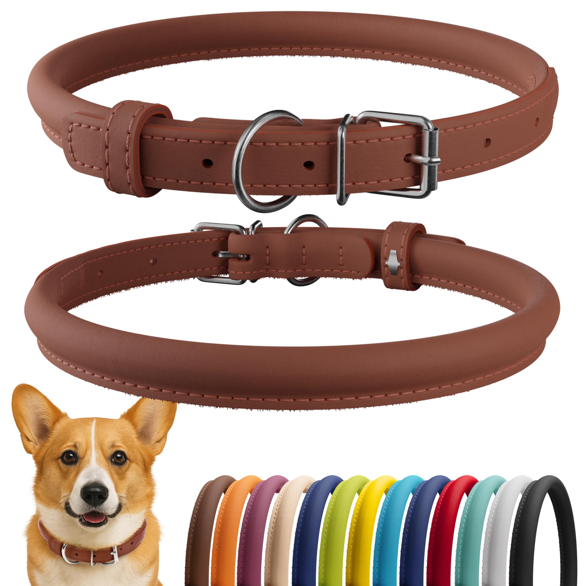 CollarDirect collar de cuero enrollado suave para pelaje largo