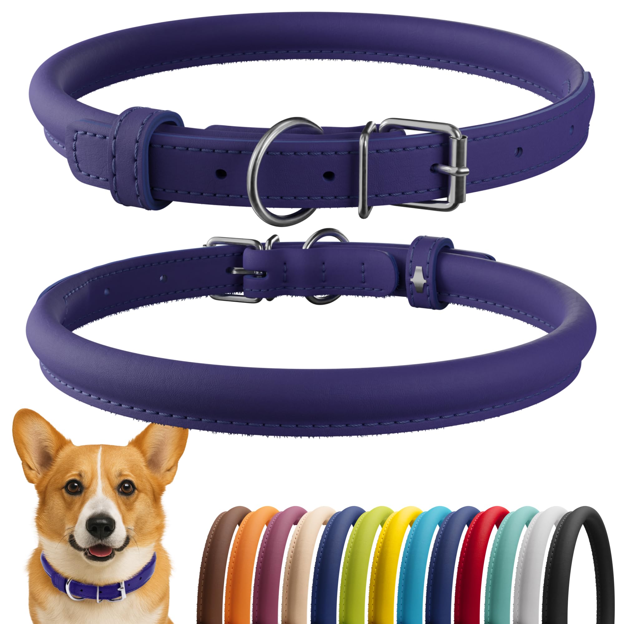 CollarDirect collar de cuero enrollado suave para perros, reduce enredos en pelaje largo.