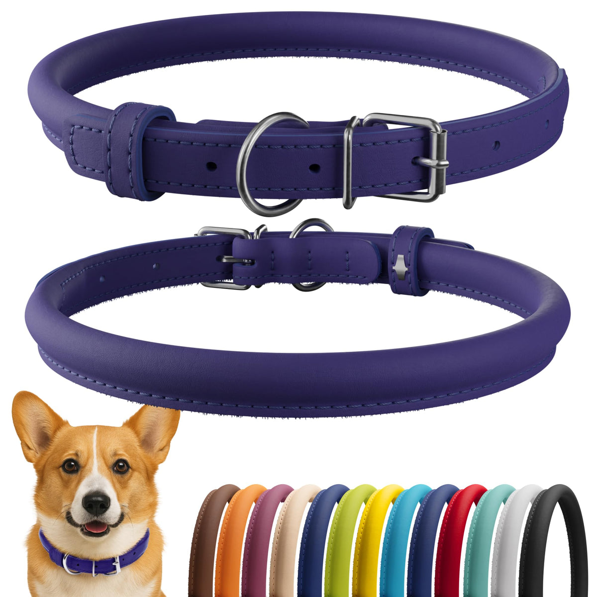 CollarDirect collar de cuero enrollado suave para perros, reduce enredos en pelaje largo.