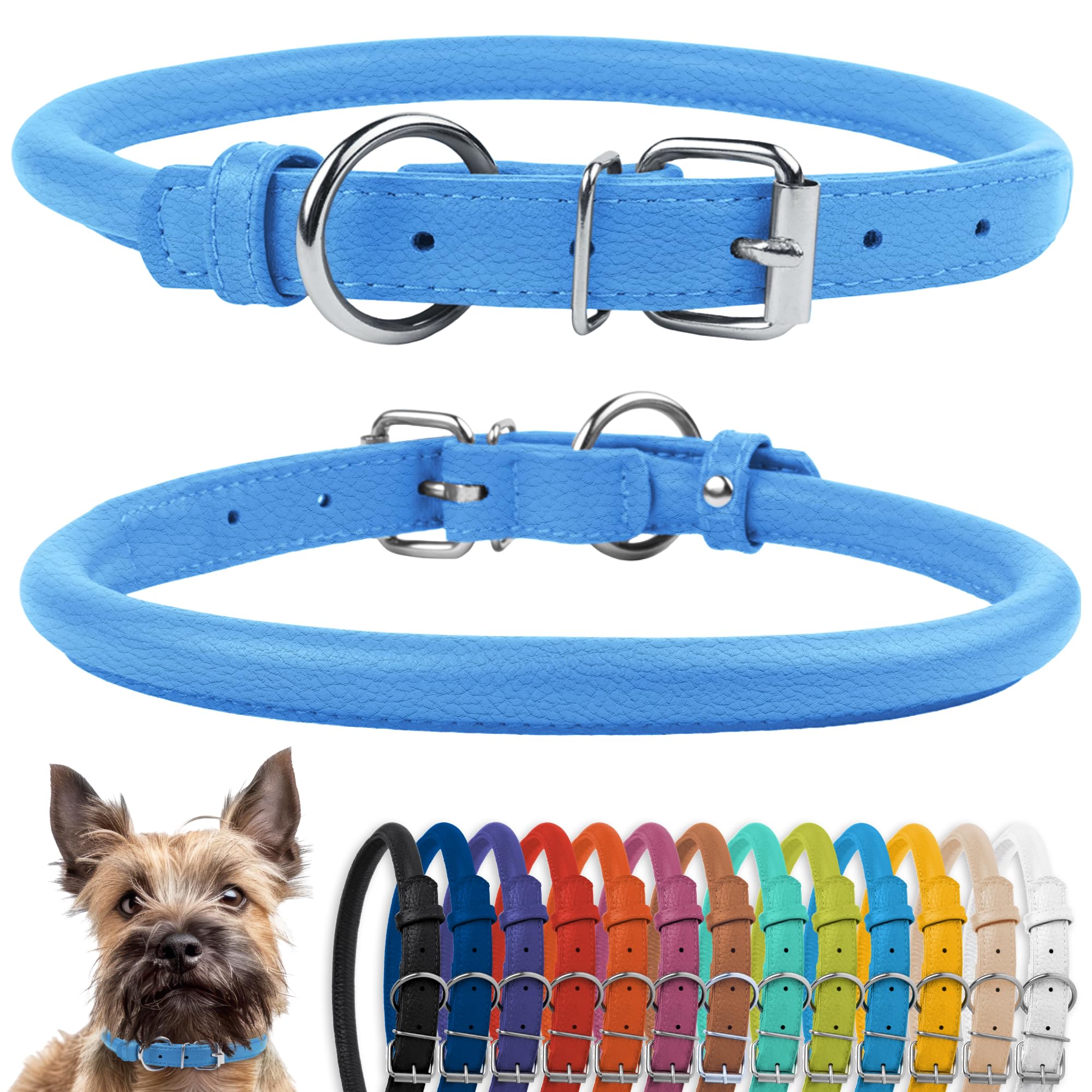 CollarDirect collar de cuero enrollado suave para perros, cómodo en pelaje largo