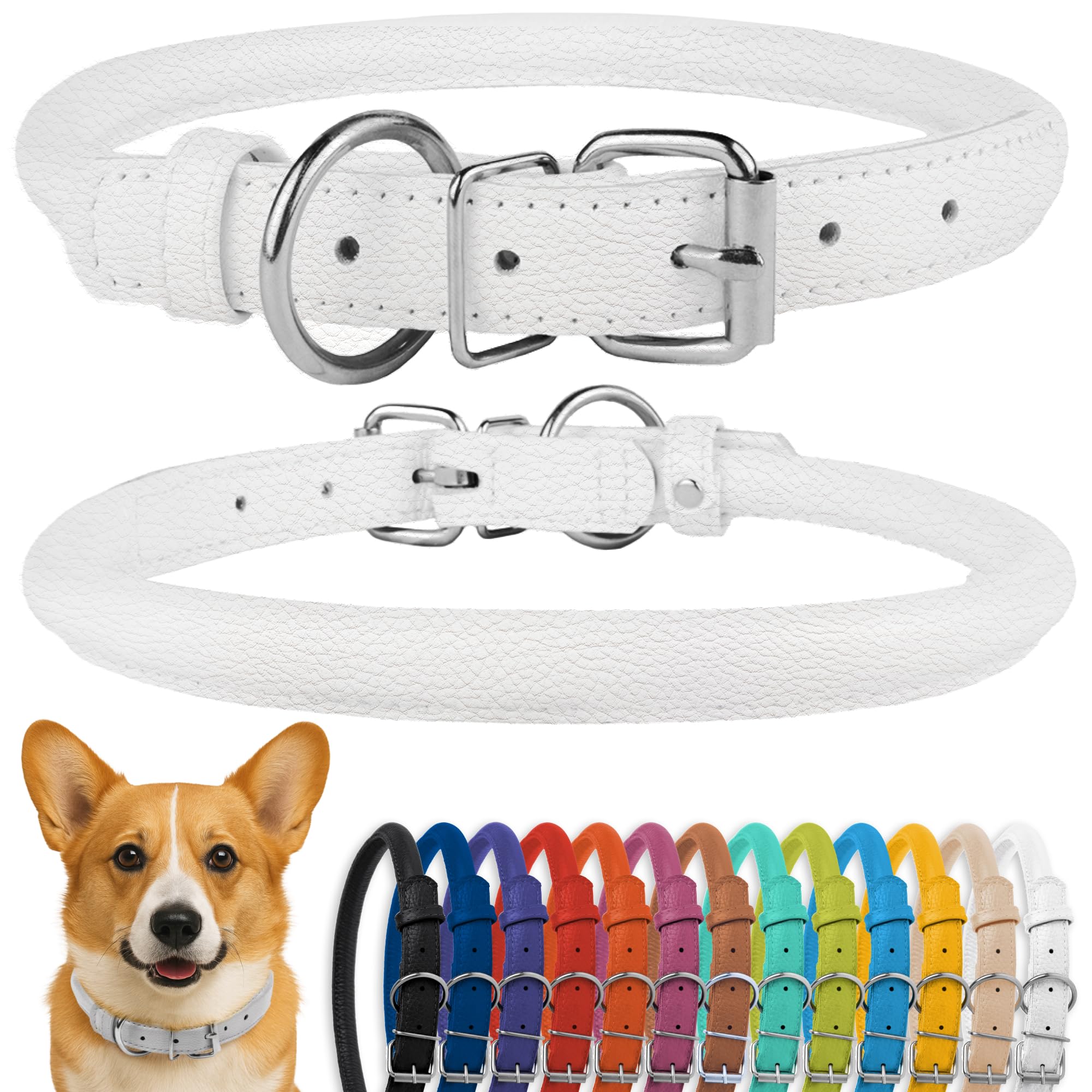 CollarDirect collar de cuero enrollado suave para perros pequeños con pelo largo