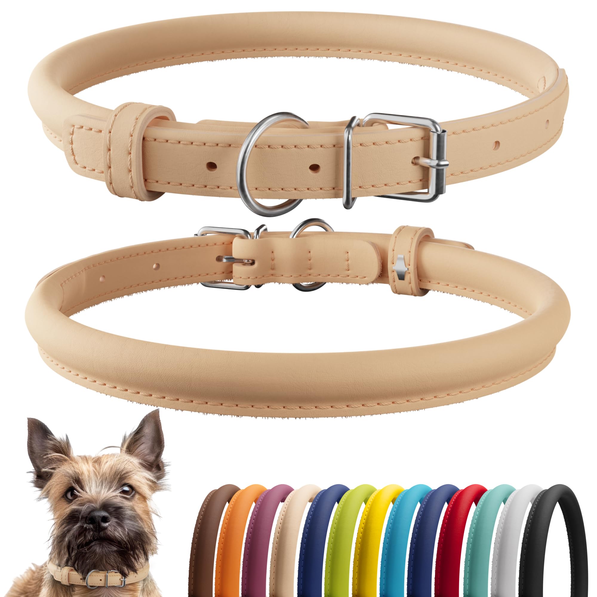 CollarDirect collar de cuero enrollado suave, ideal para pelo largo y menos enredos.