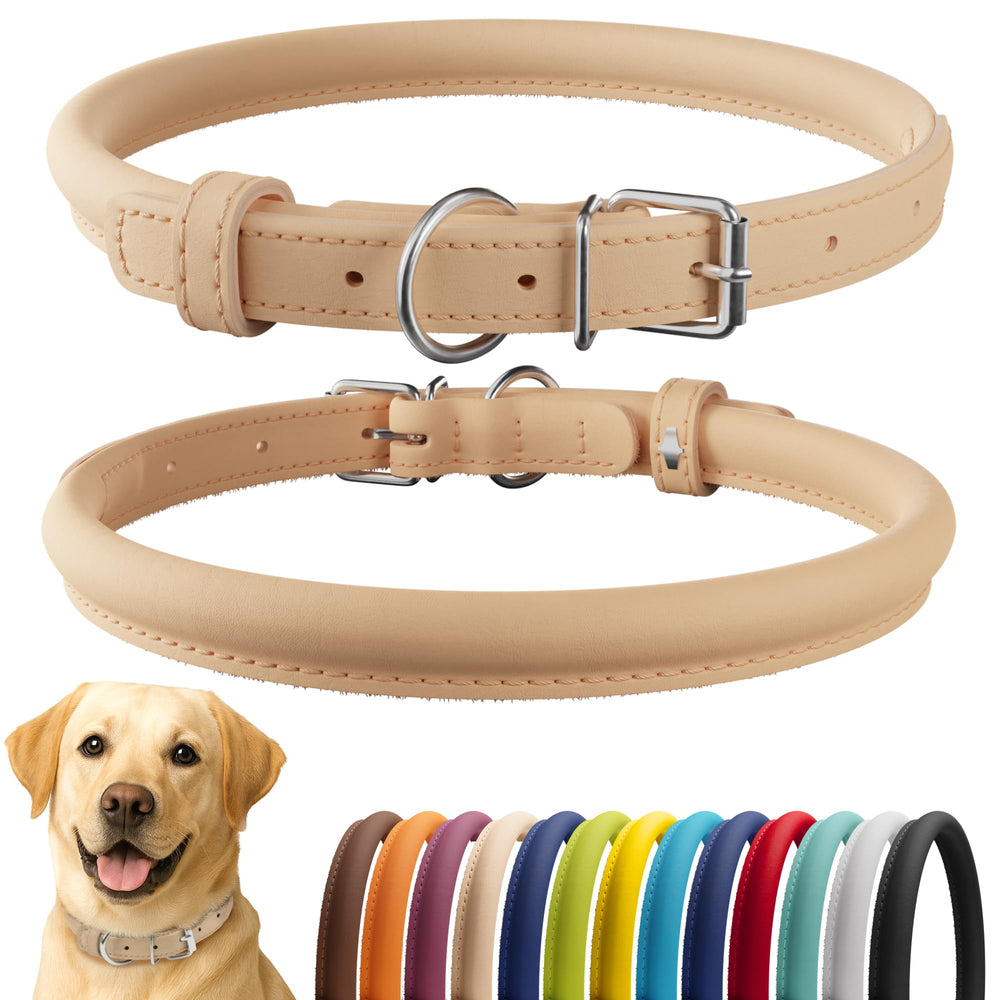 CollarDirect collar enrollado de cuero suave reduce enredos en pelaje largo.