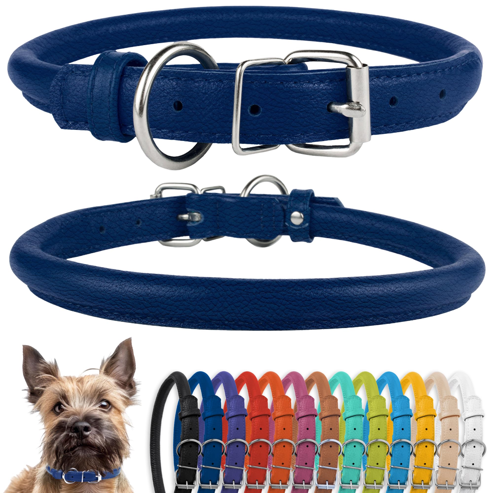 CollarDirect collar de cuero ondulado para perro en azul profundo texturizado.