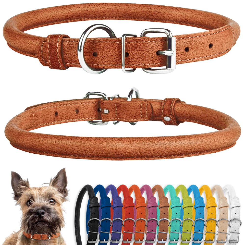 Collardirect collar cuero rodado suave, ideal para pelo largo.