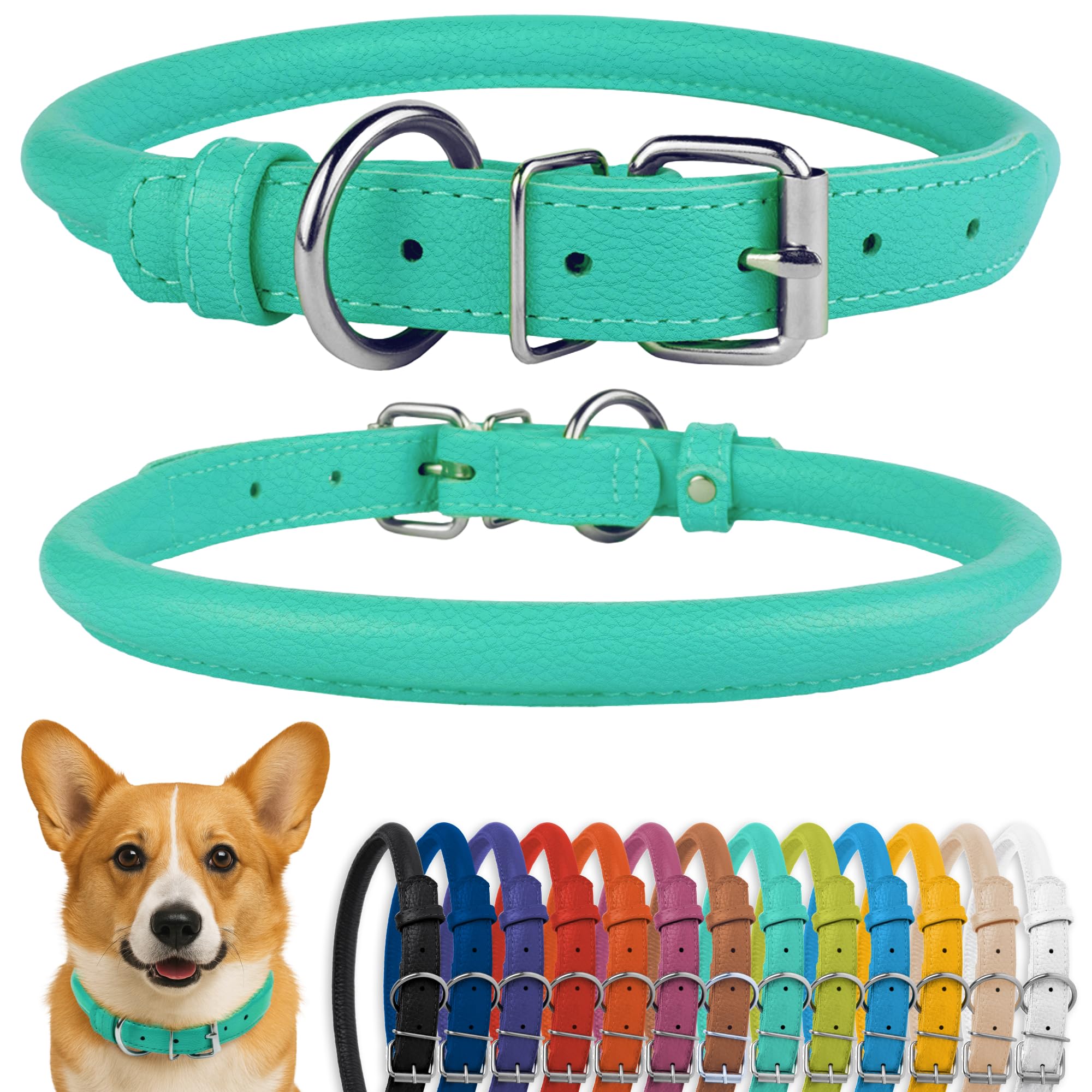 CollarDirect collar de cuero enrollado en menta, ideal para uso diario.