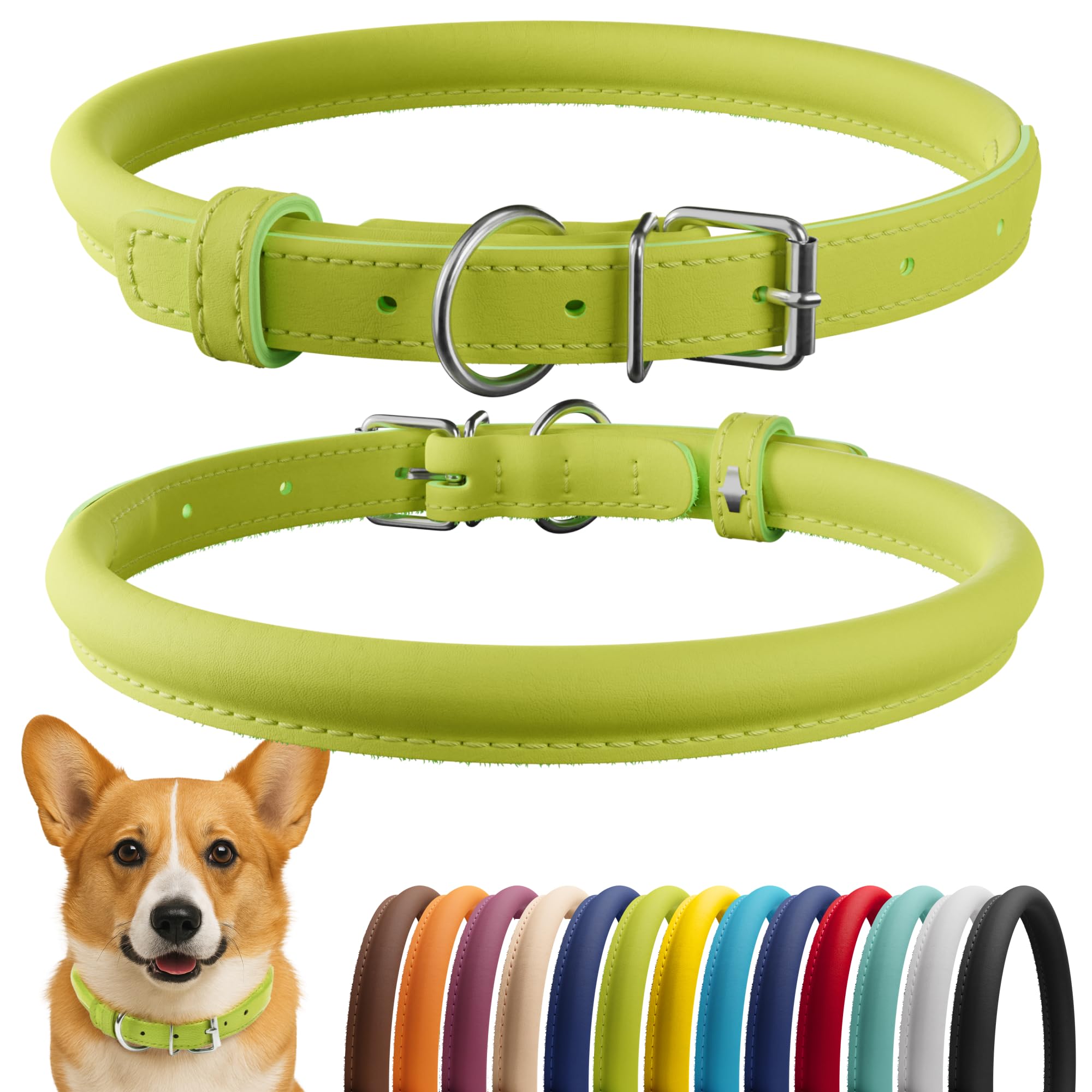CollarDirect collar de cuero enrollado suave para perros, evita enredos en pelaje largo.