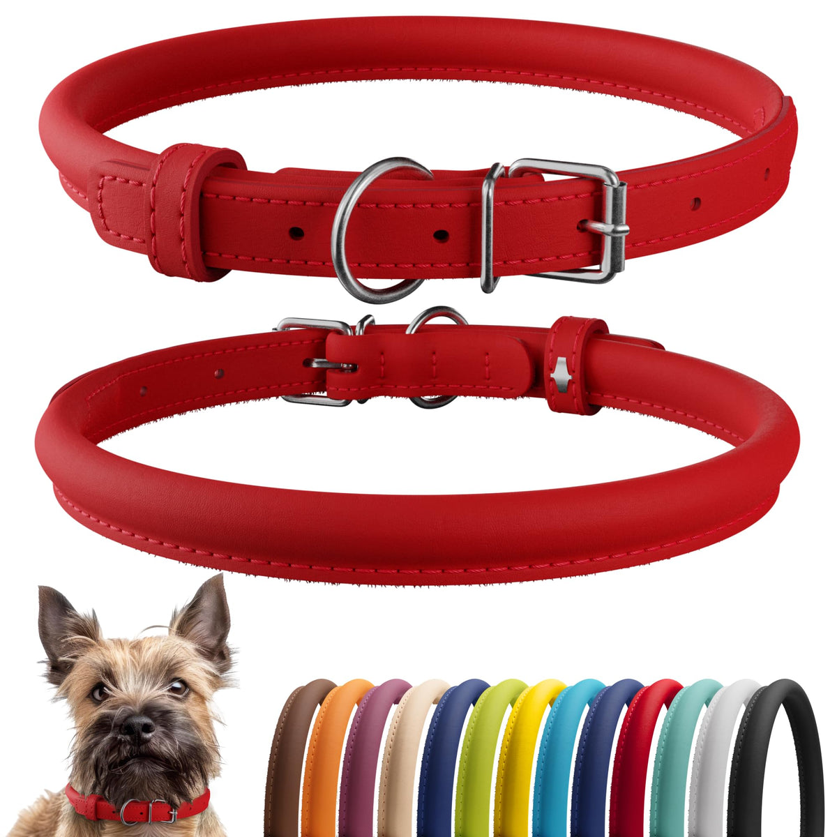CollarDirect collar de cuero enrollado suave para perros pequeños, cómodo y seguro.