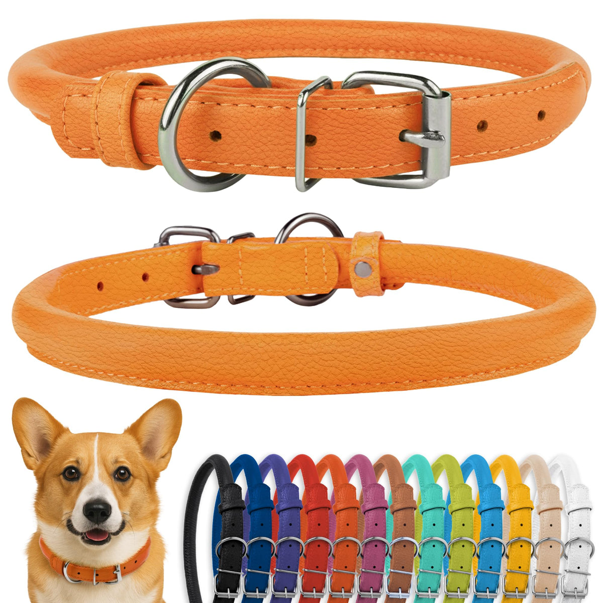CollarDirect collar de cuero enrollado suave para perros con pelo largo, cómodo y desenredado.