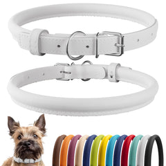CollarDirect collar de cuero enrollado blanco, ideal para perros de pelo largo.