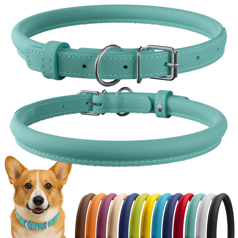 CollarDirect: collar enrollado de cuero suave en color menta, cómodo para pelo largo.