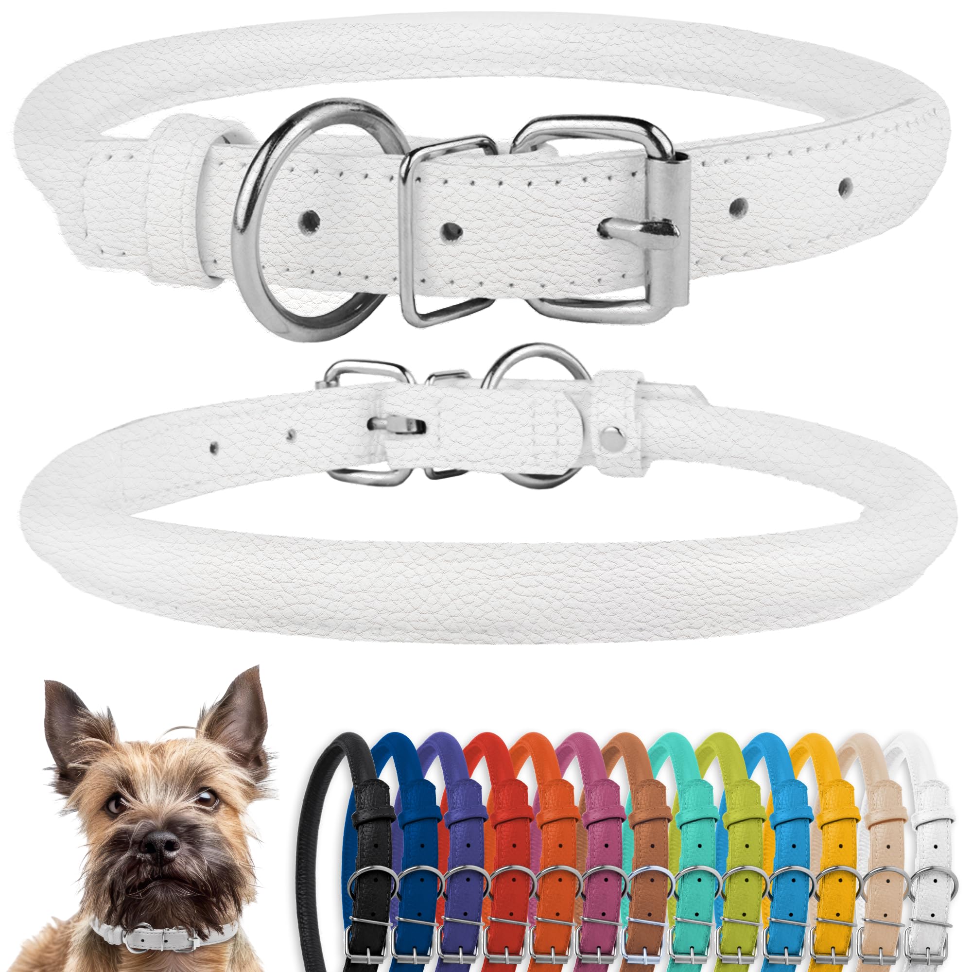 CollarDirect collar enrollado de cuero suave para perro, reduce enredos en el pelaje.
