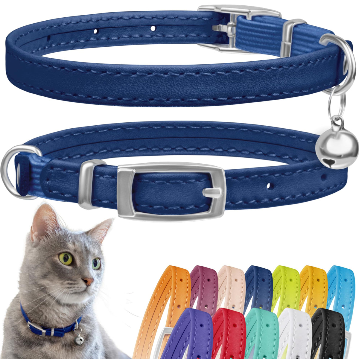 CollarDirect collar gato cuero 8-11 pulgadas, cómodo y seguro.