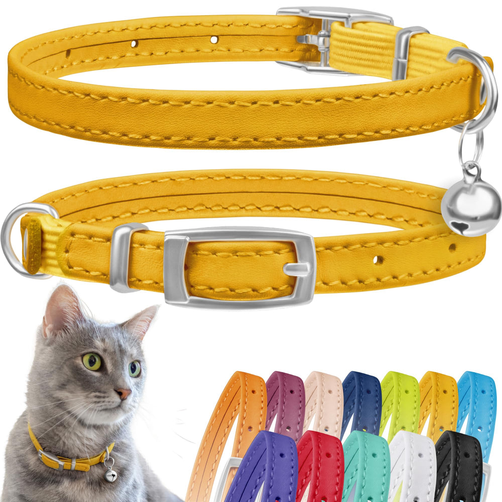 CollarDirect: collar de cuero amarillo para gato con campana, ayuda a localizarlo.
