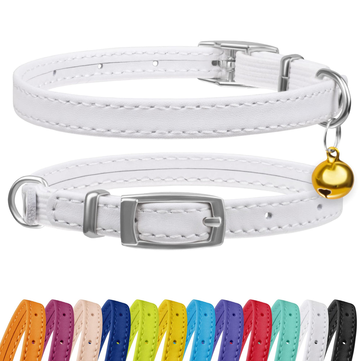 CollarDirect para gato de cuero con campana metalica, facilita localizar al minino.