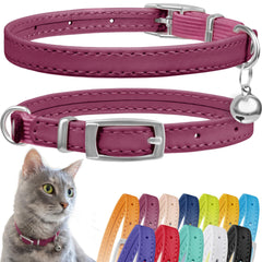 CollarDirect collar de gato de cuero con campana rosa, fácil de ver en exteriores.