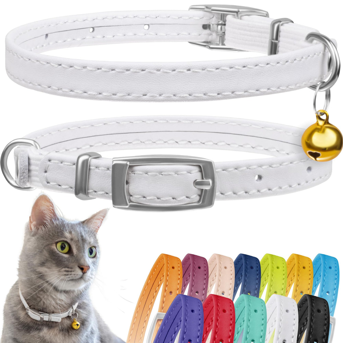 CollarDirect collar de cuero para gato con campana: visibilidad y monitorización diaria.