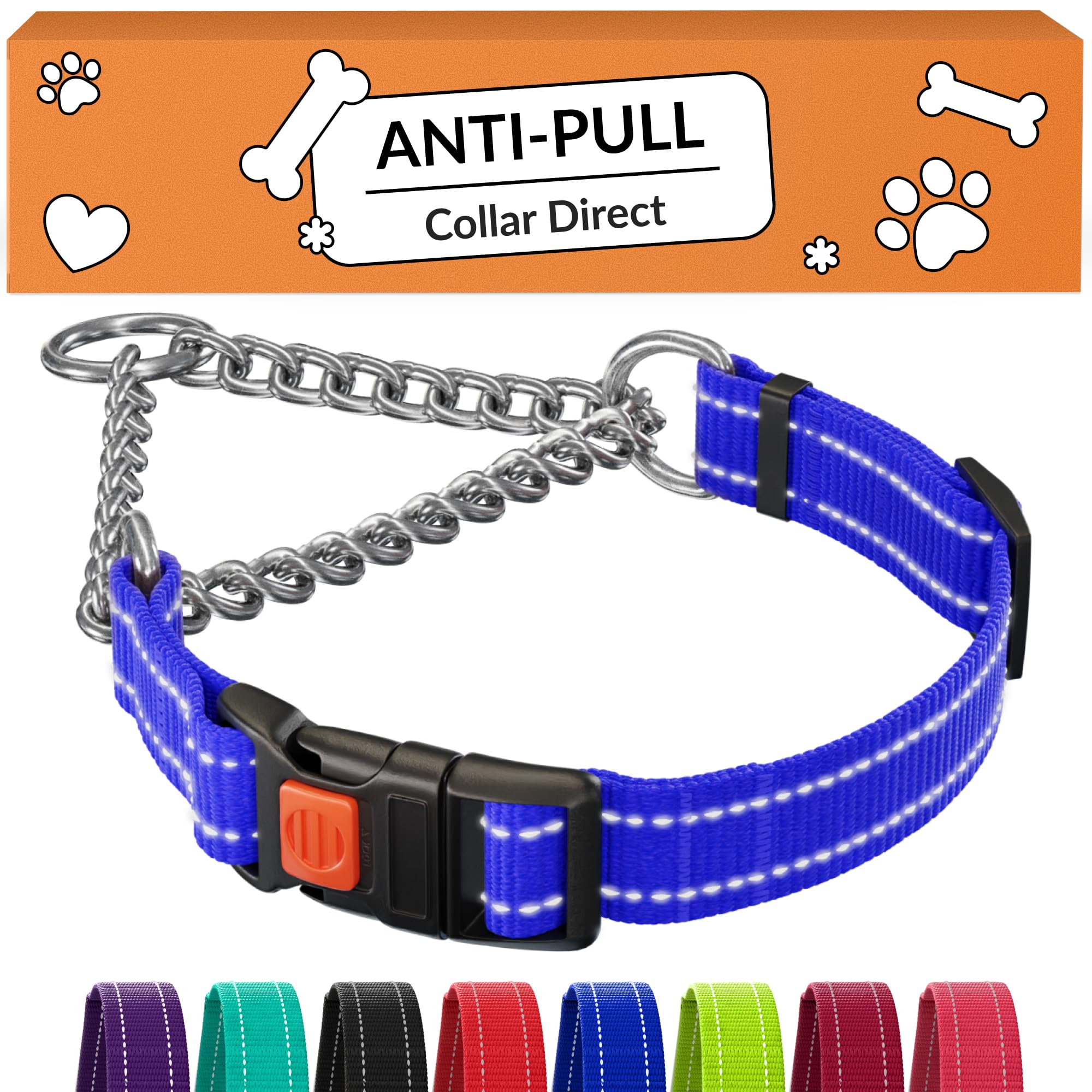 CollarDirect Martingale con cadena de acero inoxidable y cierre rápido, para entrenamiento diario.