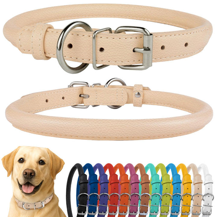 CollarDirect collar perro cuero enrollado suave para pelo largo, evita enredos y cómodo para pelo largo.