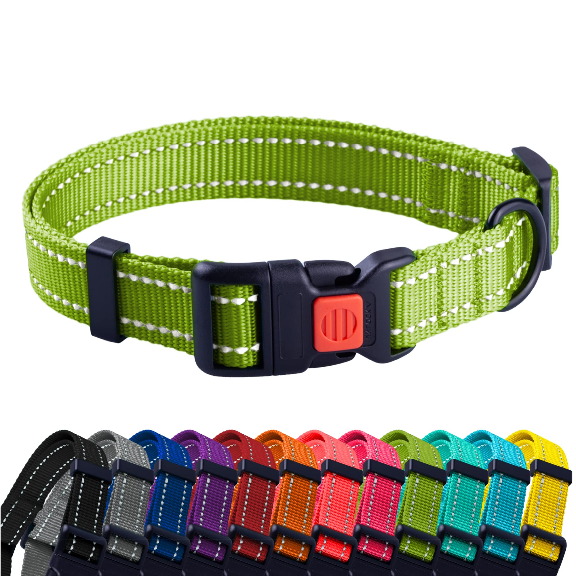 CollarDirect reflectante verde lima para perros de 18 a 26 pulgadas, mayor visibilidad nocturna.