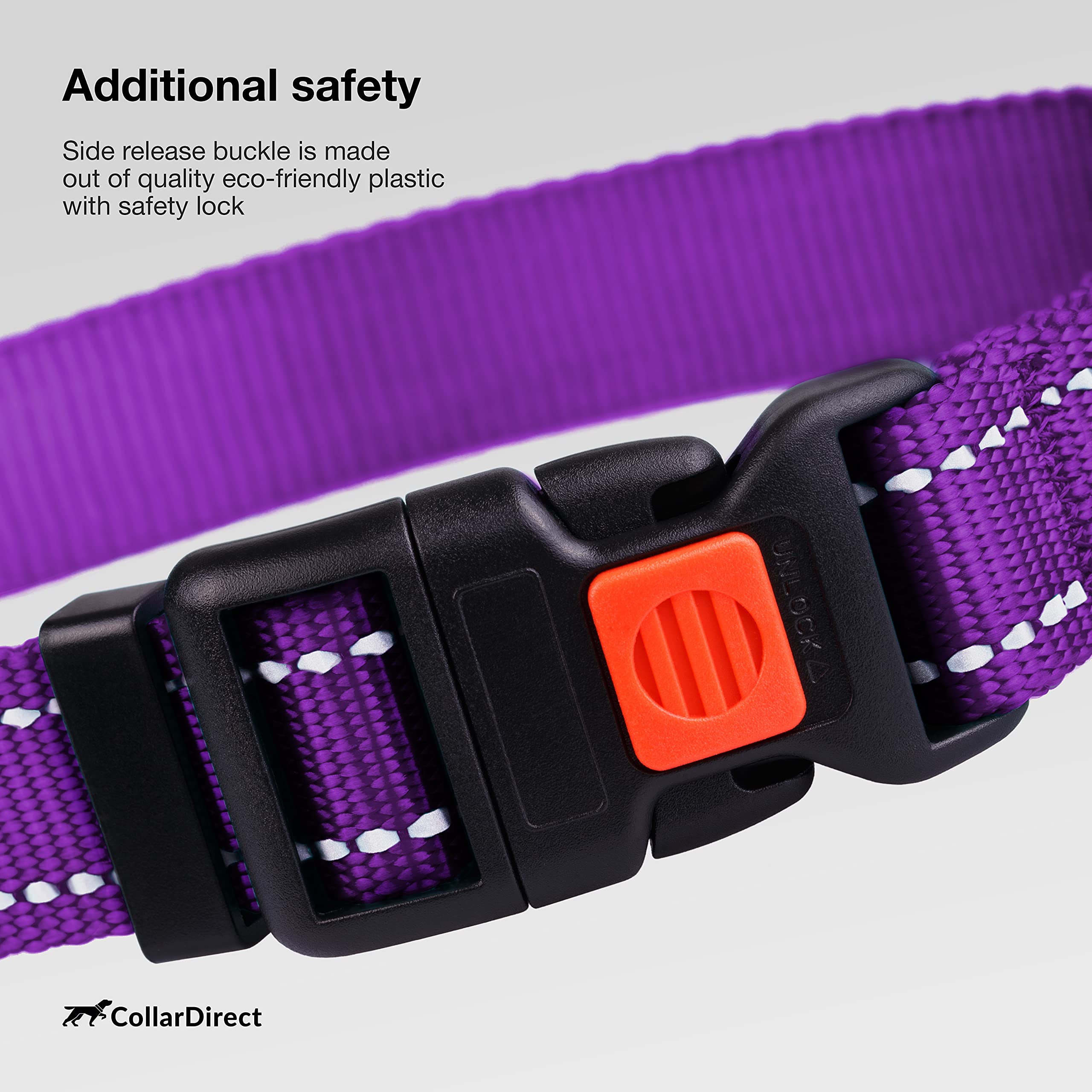 Collardirect collar reflectivo con cierre rápido para evitar aperturas accidentales.