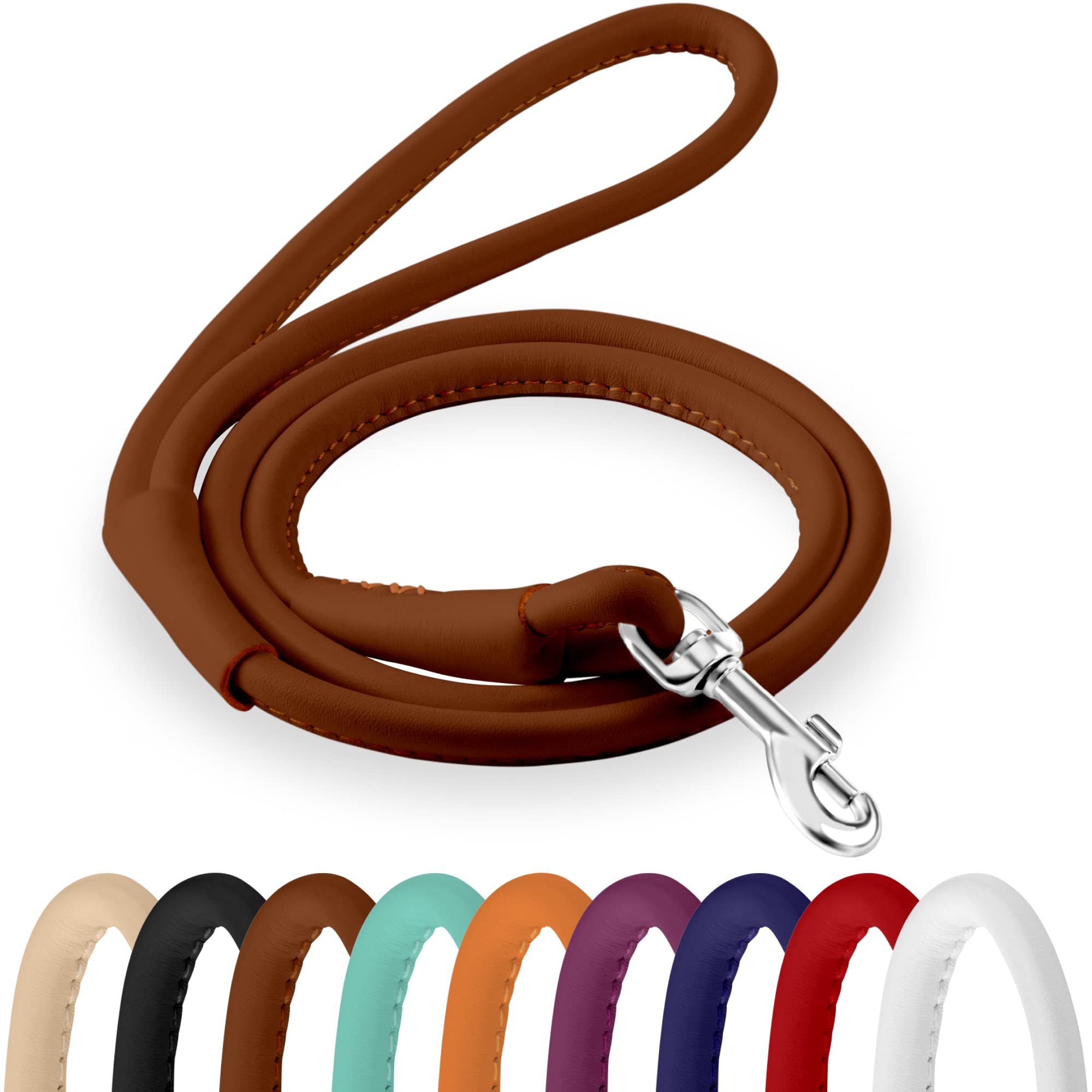 CollarDirect correa cuero enrollado 6ft negro, ideal para paseos duraderos.
