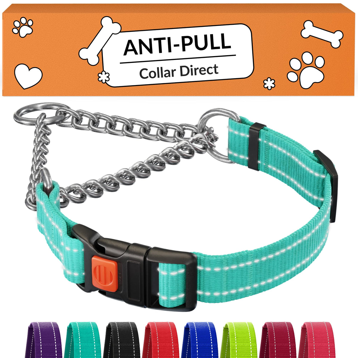 CollarDirect martingala con cadena inoxidable para perros y seguridad.