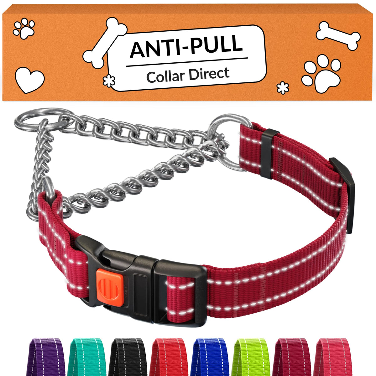 CollarDirect Martingale con cadena de acero inoxidable para paseos duraderos.