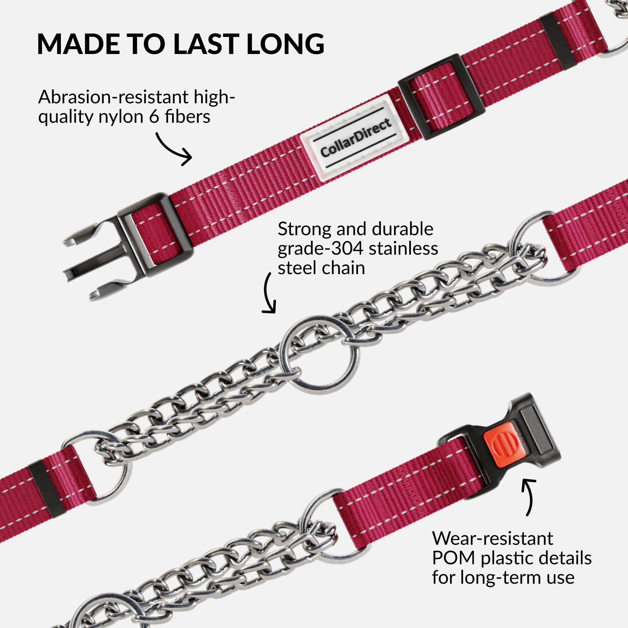 CollarDirect Martingale con anillos y cadena de acero para mayor durabilidad.