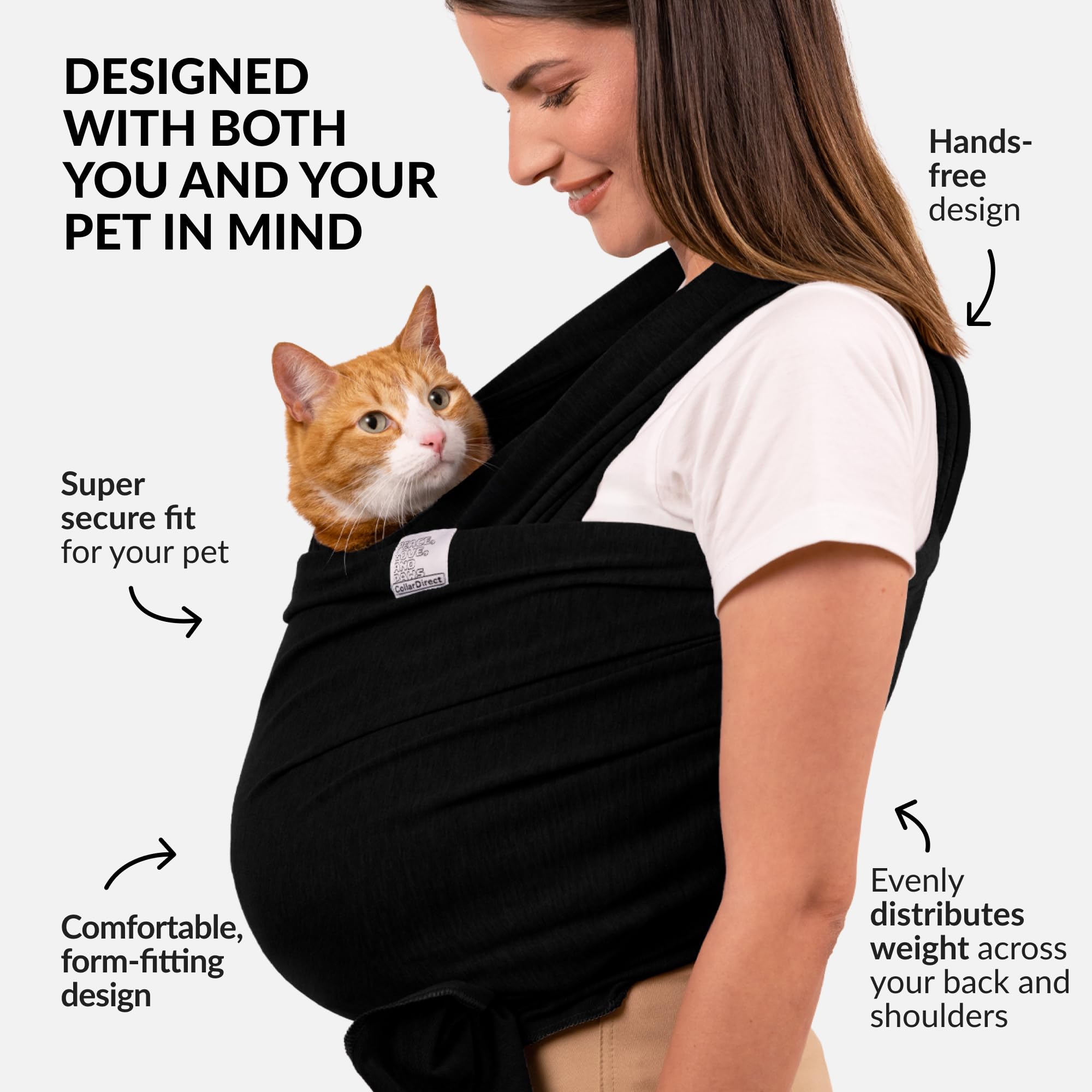 CollarDirect Sling para gatos, portador cómodo y seguro.