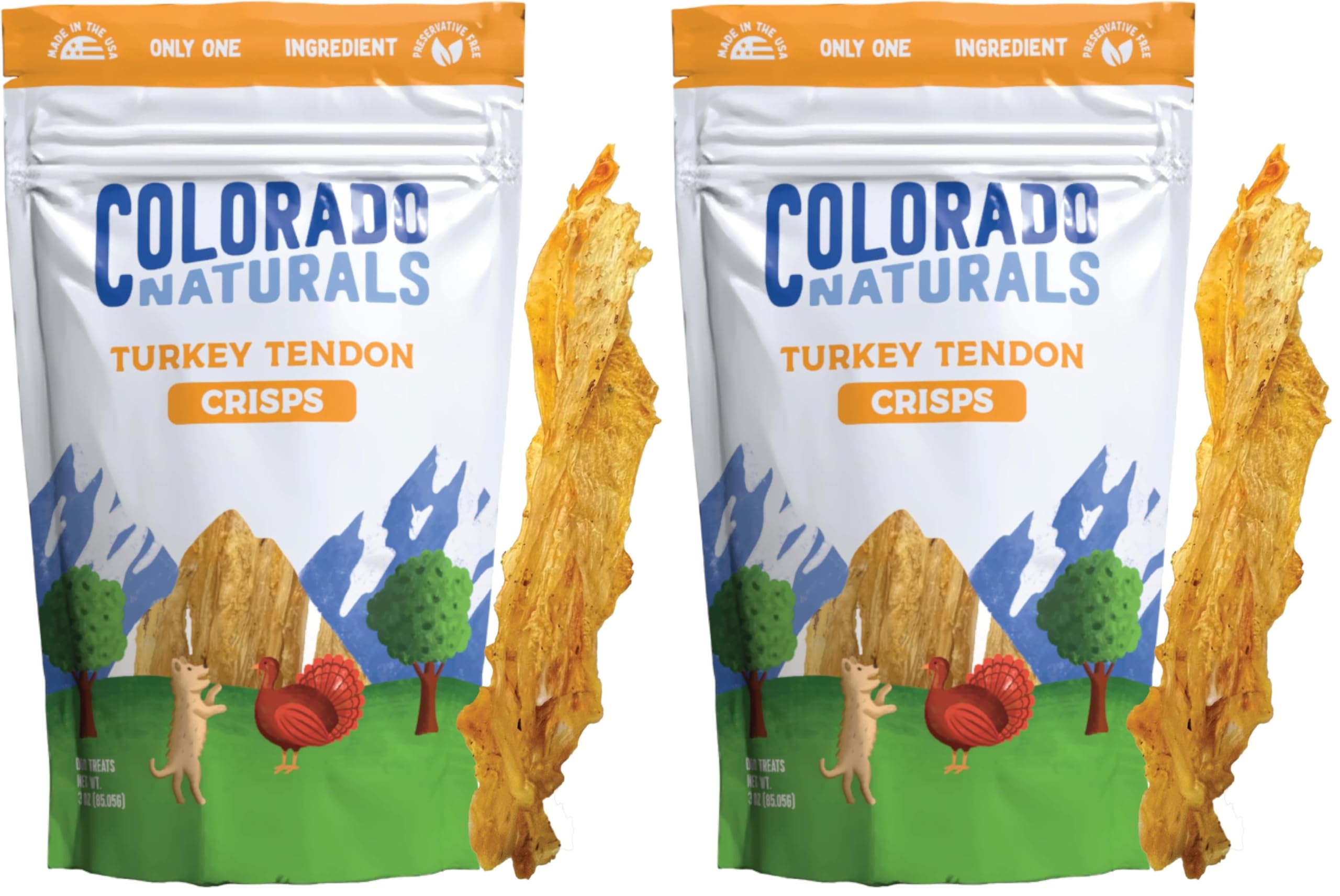 Colorado Naturals tendón de pavo 3oz en bolsa, masticación segura para perros