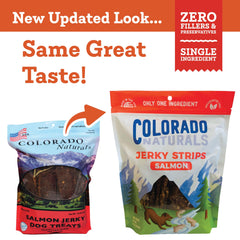 Colorado Naturals, textura masticable de salmón, ideal como premio en entrenamiento.