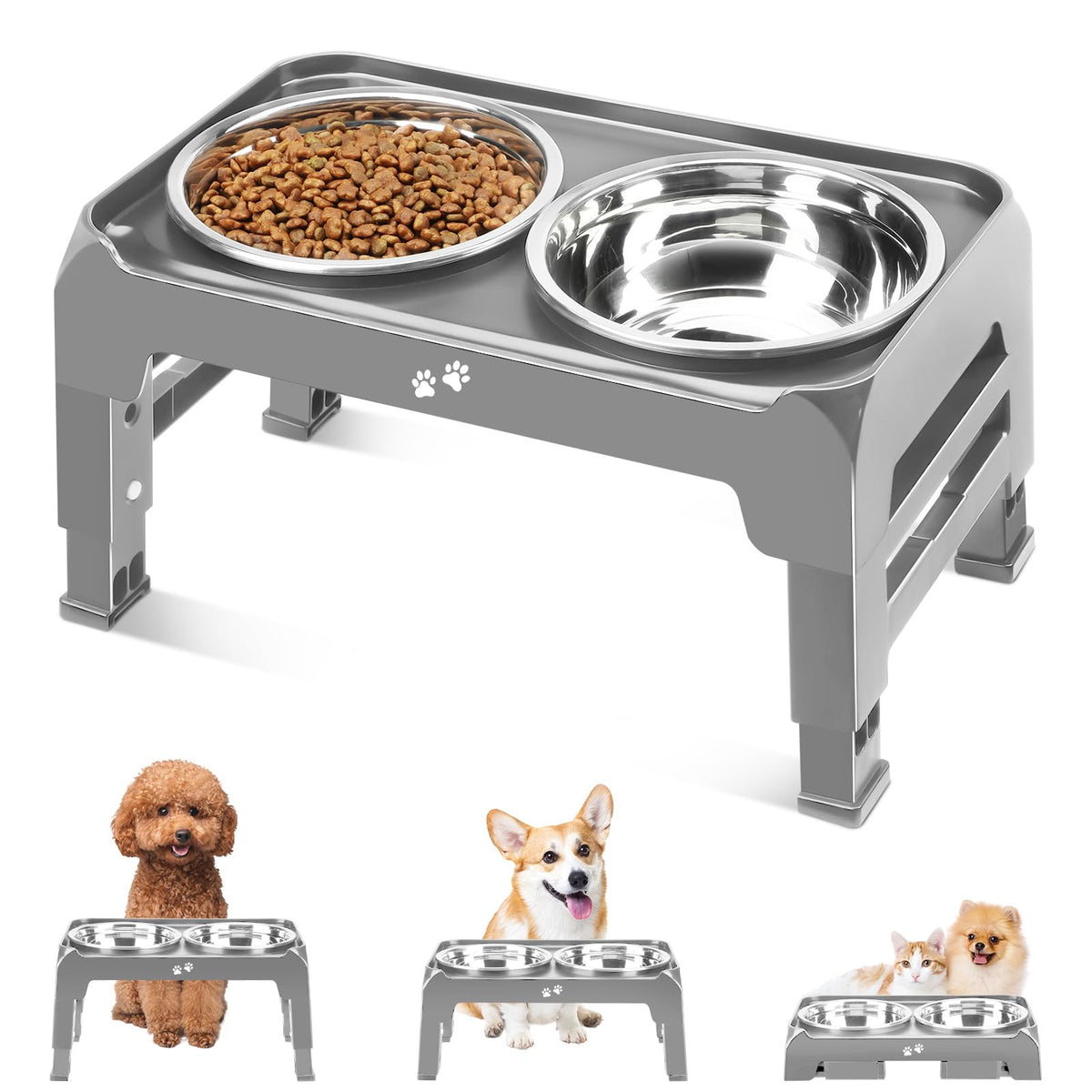 COMESOON tazones para perro con dos cuencos de acero inoxidable, duraderos y fáciles de limpiar