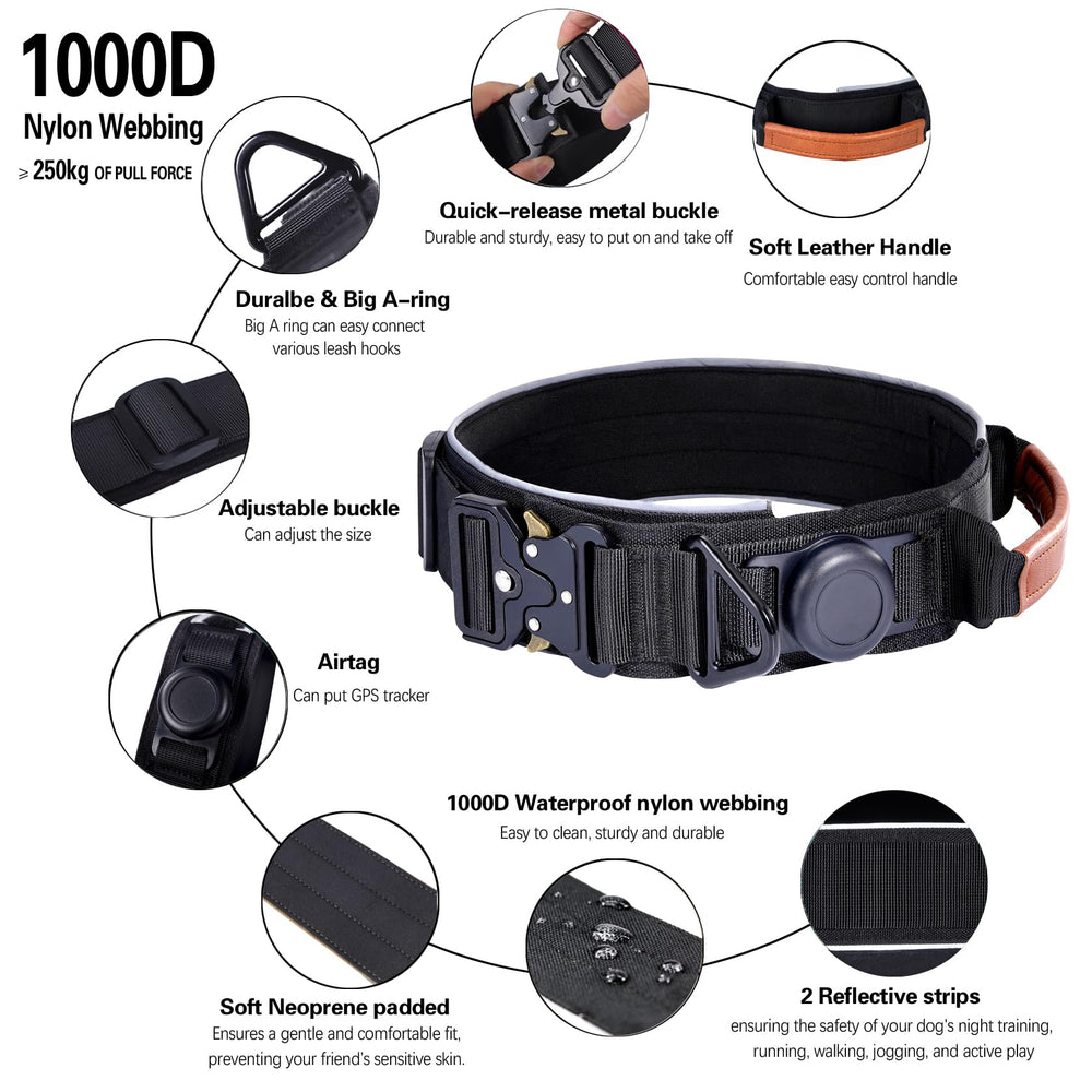Collar AirTag Comfluxe con asa de control en cuero vegano para entrenamiento.