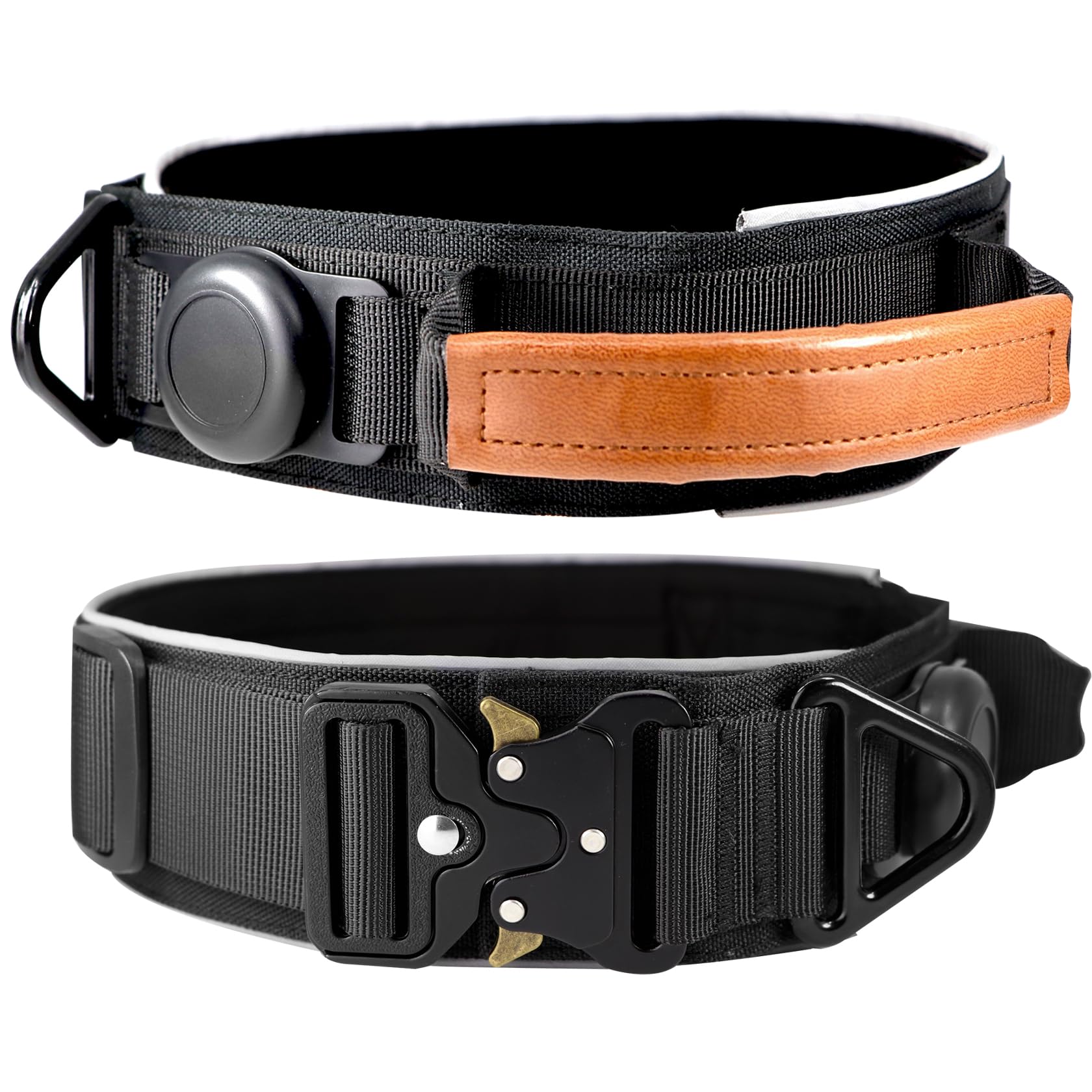 Collar AirTag Comfluxe con hebilla rápida de metal para uso activo.
