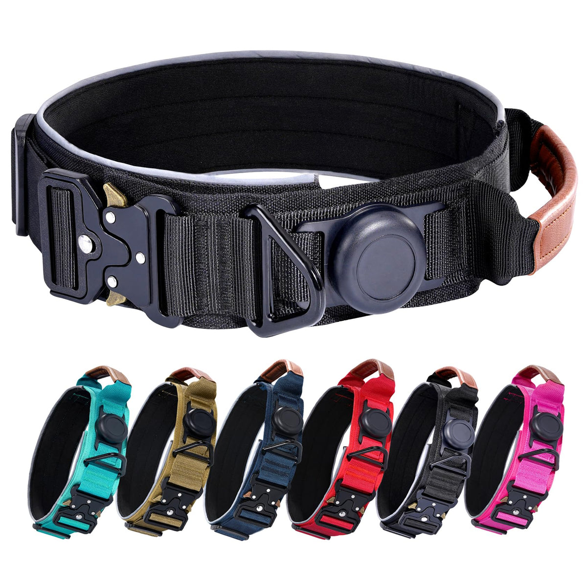 Collar AirTag Comfluxe con soporte AirTag para rastreo seguro al aire libre.