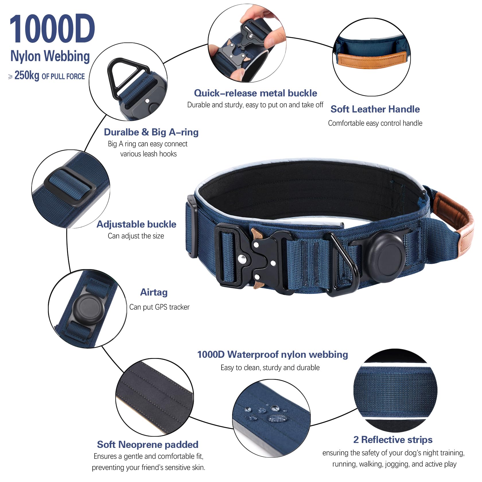 Collar Comfluxe duradero de dos pulgadas y resistente al agua para perros activos.